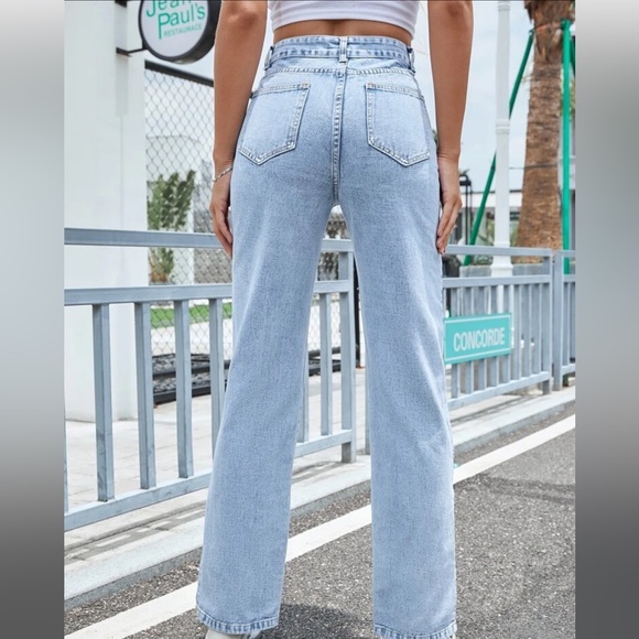 Split Hem Blue Jeans straight leg - Picture 5 of 5